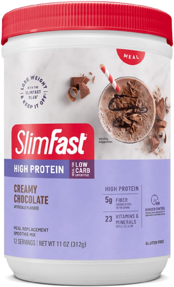 SlimFast High Protein Meal Replacement Shake Powder, 12 Servings (Pack of 2), Advanced Nutrition Smoothie Mix, Digestive Support, Gluten Free, Creamy Chocolate, 20g of Protein (Packaging May Vary)