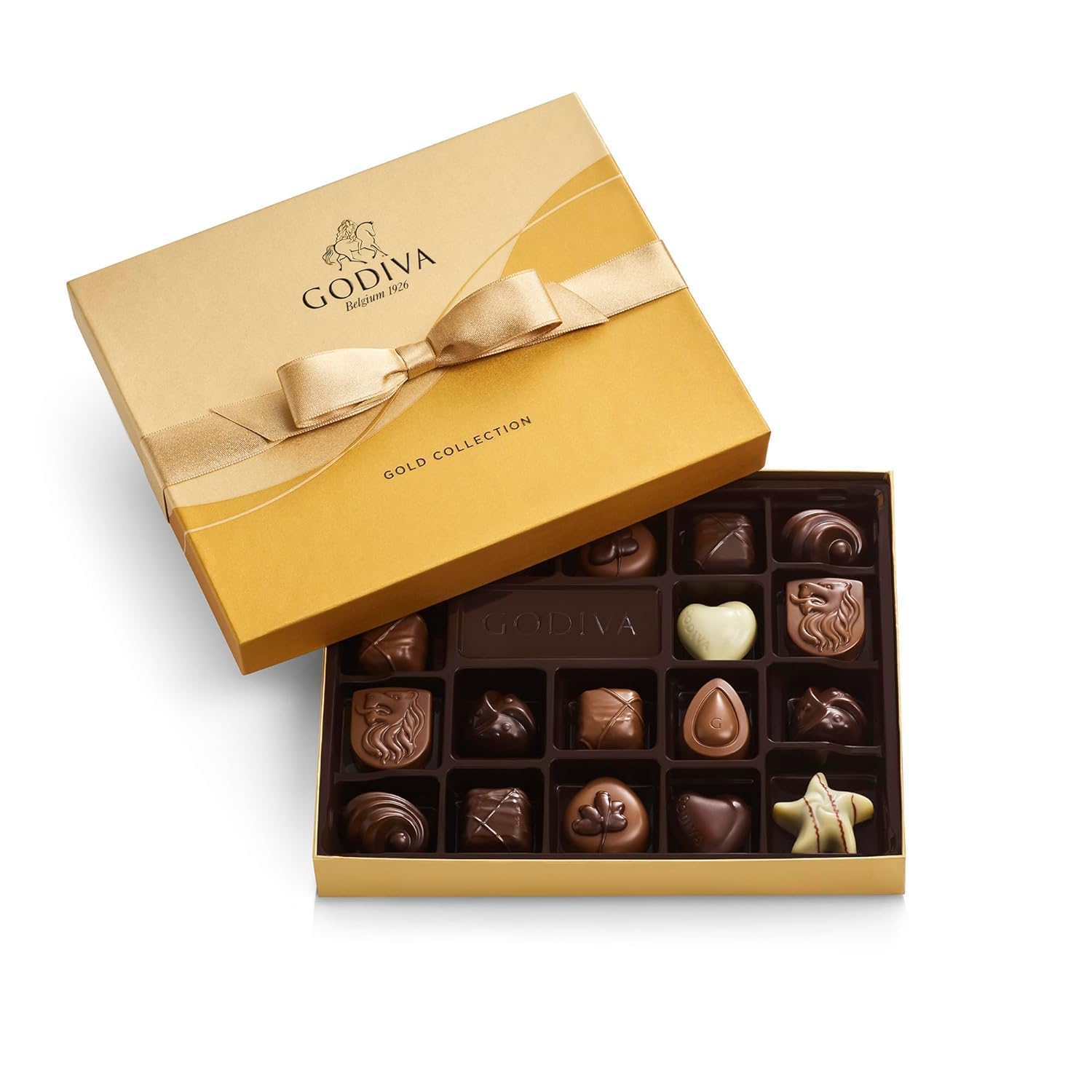 Godiva Chocolatier Gold Ribbon 18-Piece Assorted Chocolate Gift Box – Gourmet Chocolate Candy Variety Pack – Dark Caramel, Milk Chocolate, Nuts– Gift Basket for Birthday, Anniversary, Congratulations