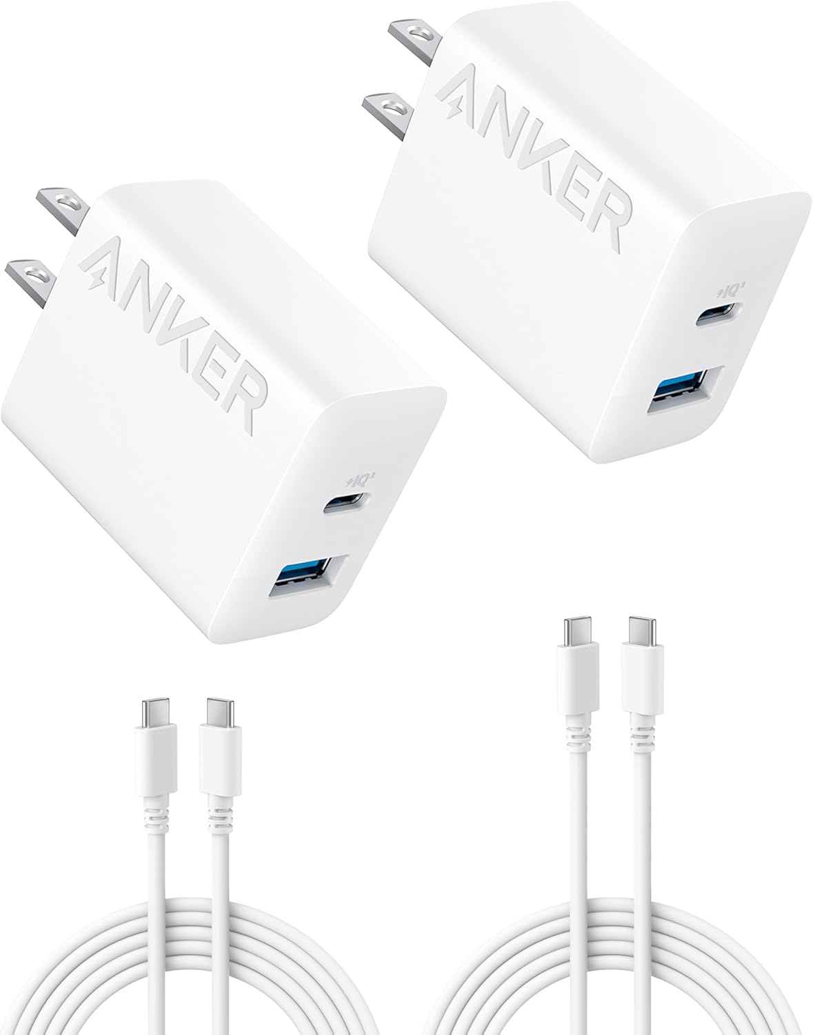 Anker iPhone 16 Charger, 2-Pack 20W Fast USB C Charger Block, for iPhone 16/16 Pro Max/15 Series/iPad Pro and More (White, 2 Pack & 2 Cable)
