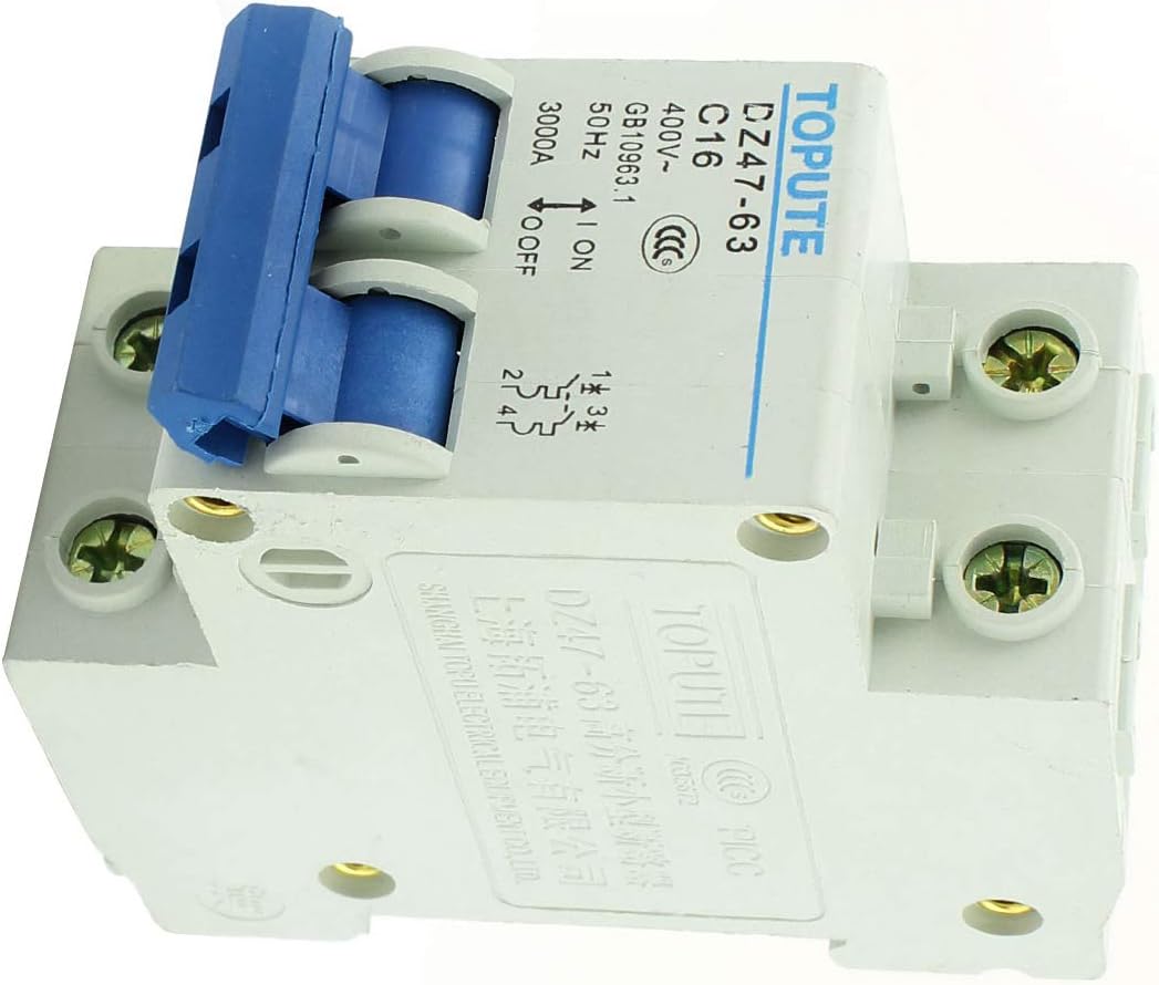 Aexit DZ47-63 C16 Breakers, Load Centers & Fuses AC 400V 16A 2P Overload Protect Miniature Circuit Breaker Panels Circuit Breaker
