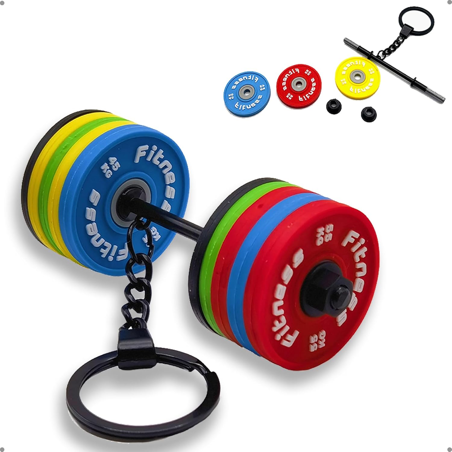 enttgo Fitness Keychain Gym Lover Barbell Key chain Weightlifting Keyring Silicone Weight Plate Gym Gifts Workout Gifts Bag Charm Backpack Charm, Red, Yellow, Black, Green, Blue, Medium