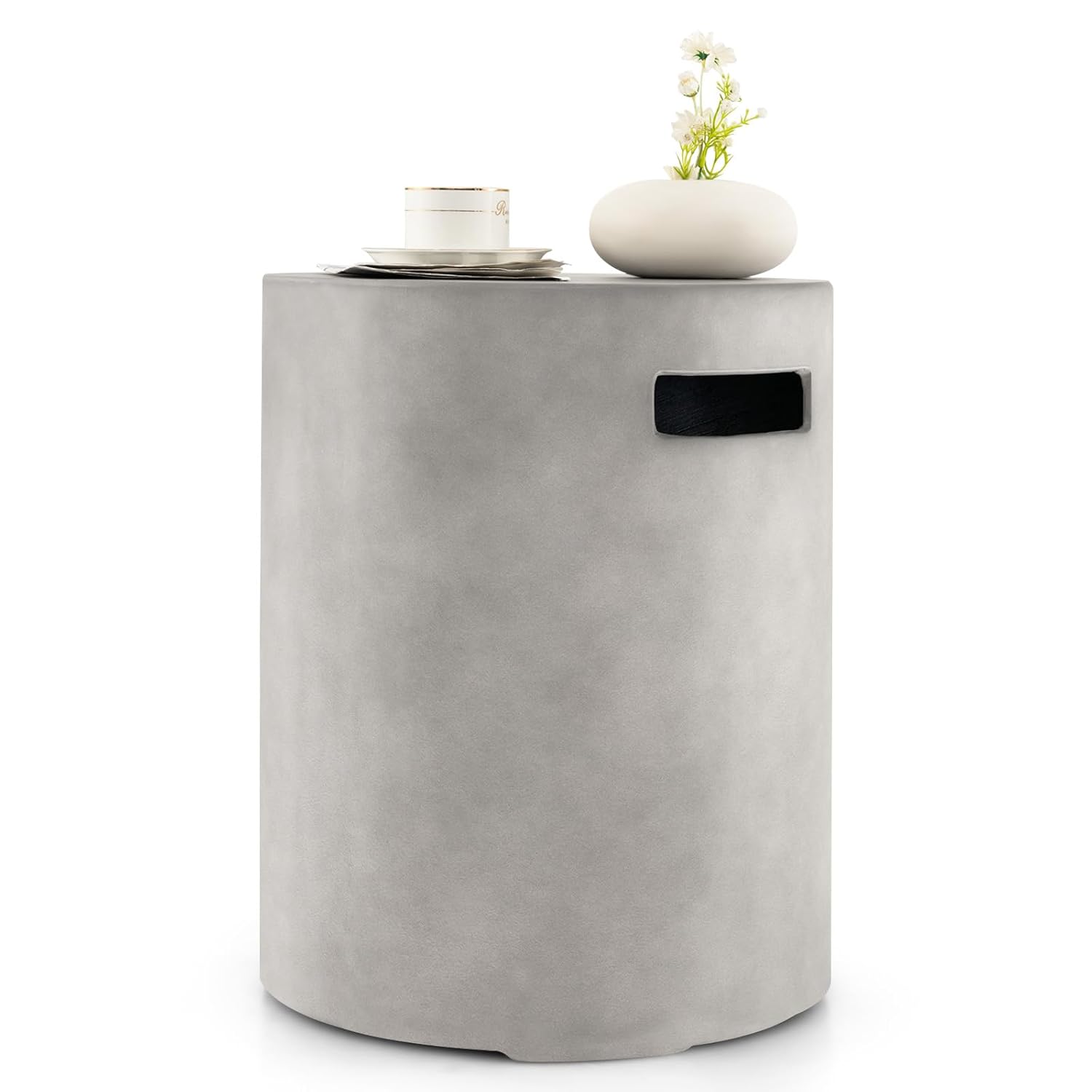 ORALNER 16" Propane Tank Cover Table, Round Tank Container Fits Standard 20 lb Cylinder Bottle Storage Box Hideaway Table, Gas Tank Holder for Outdoor Gas Fire Pits, Deck Backyard Patio, Cement Gray