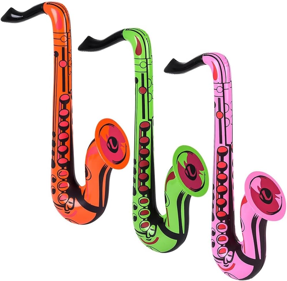 Colorful 22" Saxophone Inflates (3 Colors) Inflatable Musical Instrument for Pretent Play Concert Jazz Photo Shoot Booth Birthday Party DJ (1 Pink + 1 Green + 1 Orange (3 Pack))