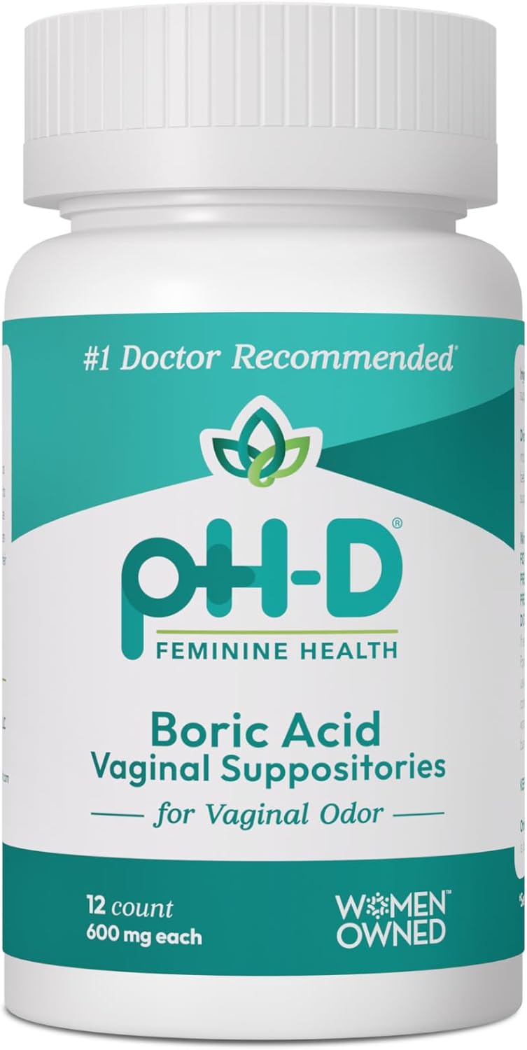 pH-D Feminine Health Support - 600 mg Boric Acid Suppositories - Woman Owned - for Vaginal Odor Use - 12 Count