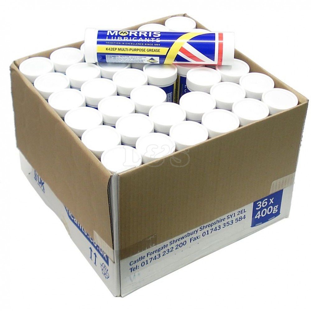 Morris Lubricants Multipurpose Lithium Grease - 36 x 400g Cartridges for Wheel Bearings, Chassis, Construction & Mining Equipment - 14400g