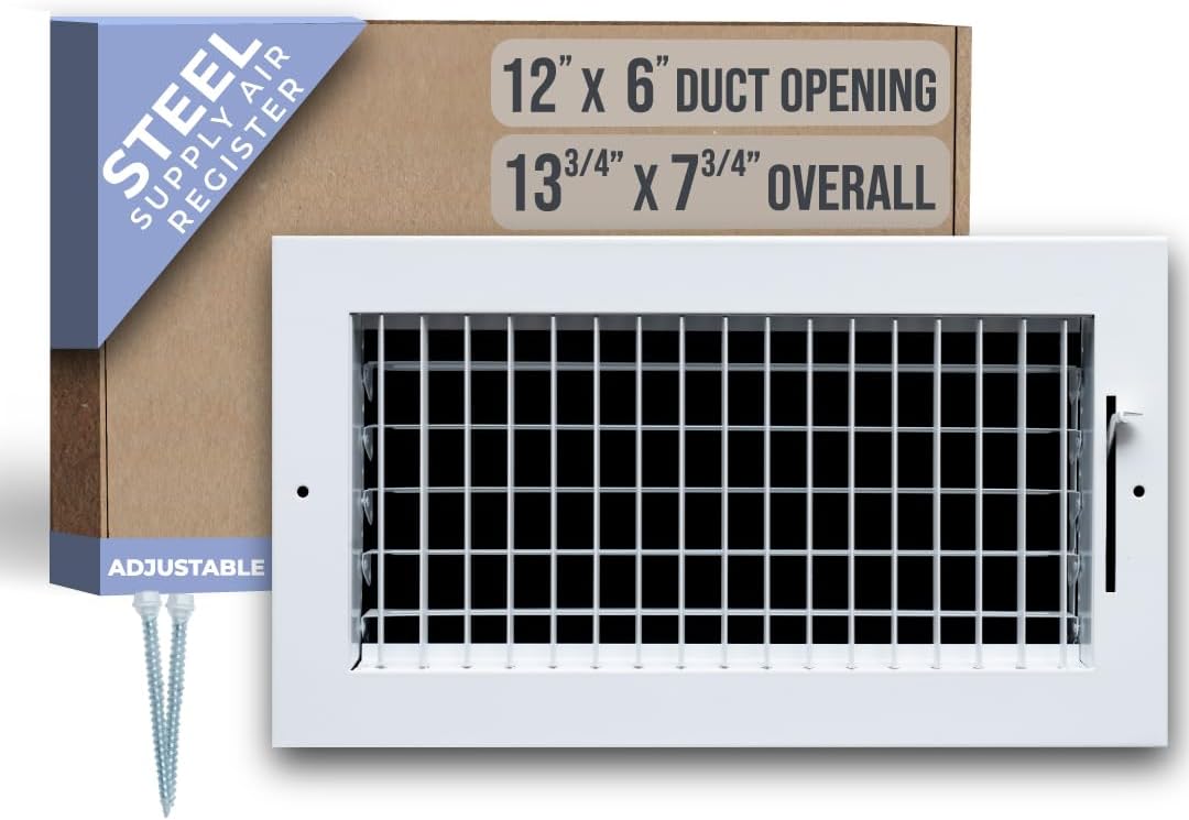 Fits 12x6 Duct Opening Steel Adjustable Air Supply Grille by Handua | Register Vent Cover Grill for Sidewall and Ceiling | White | Outer Dimensions: 13.75" X 7.75"