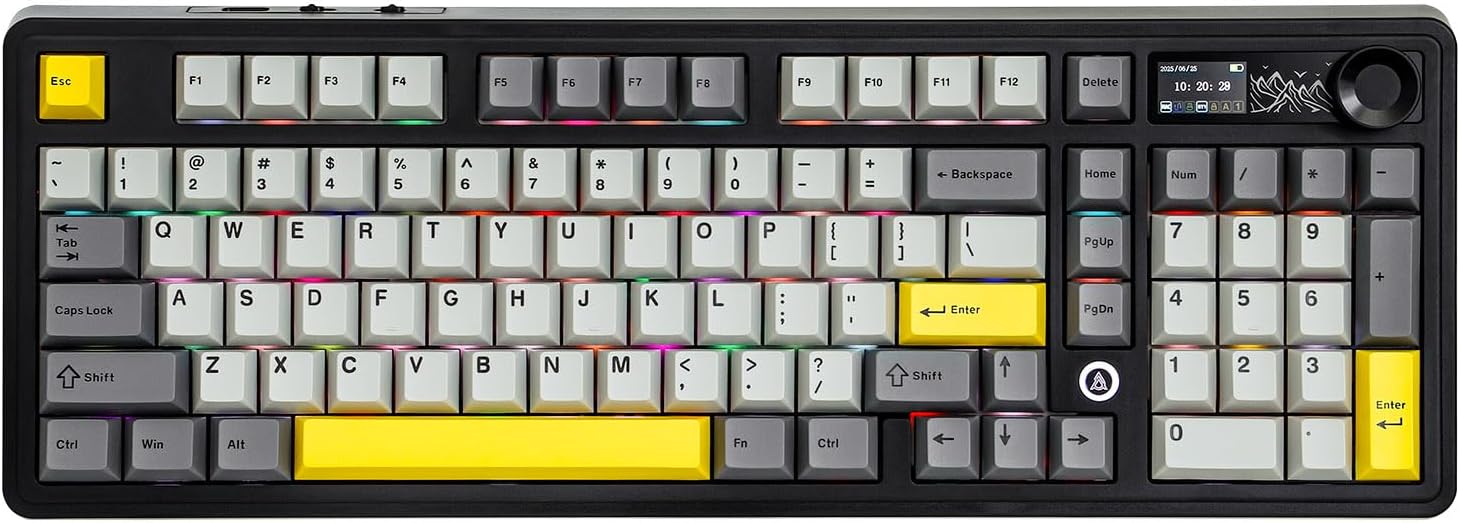 AJAZZ AK980 96% USB-C/BT5.0/2.4GHz Wireless Gaming Keyboard with 1.14’’ TFT Screen, Hot Swappable Creamy Mechanical Keyboard with FR4 Plate, Knob, RGB for Win/Mac (Black, Gift V2 Switch)