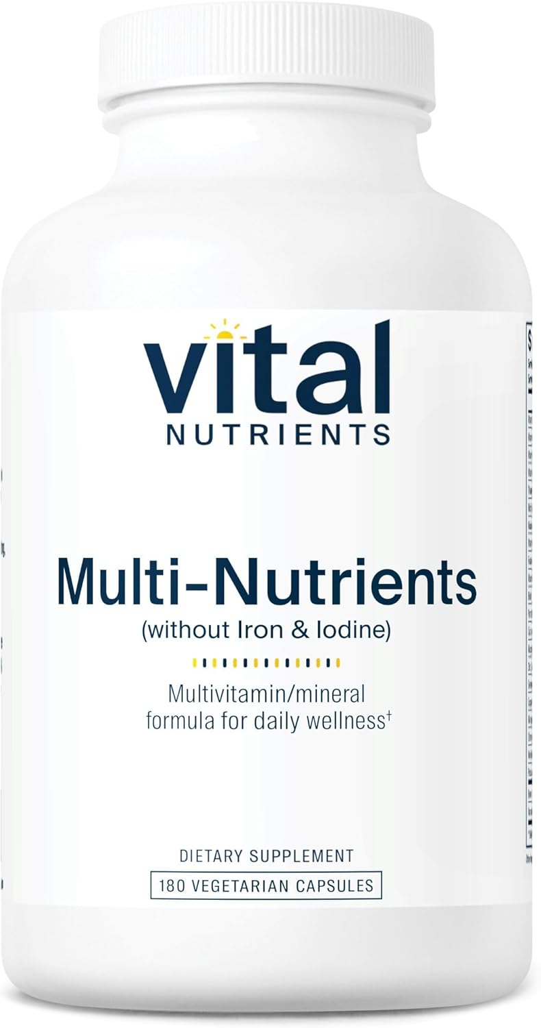 Vital Nutrients Multi-Nutrients with No Iron or Iodine | Comprehensive Vegetarian Daily Multivitamin and Mineral Formula with Potent Antioxidants* | Gluten, Dairy and Soy Free | 180 Capsules