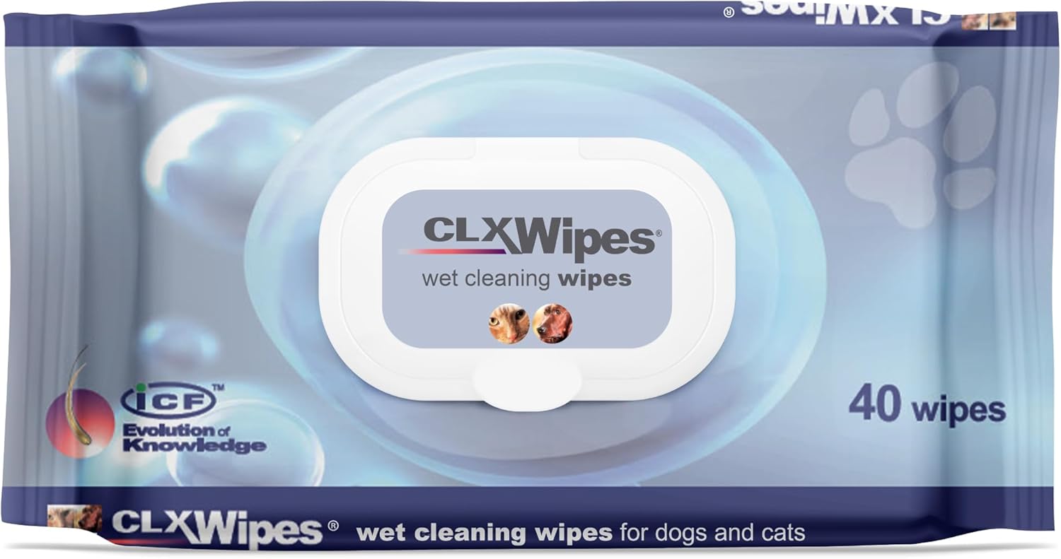 ICF | CLX Cat & Dog Wipes | Antibacterial & Antifungal Cleansing Wipes for Paws, Skin Folds & Ears | Supports Healthy Skin & Odor Control | 40 Count