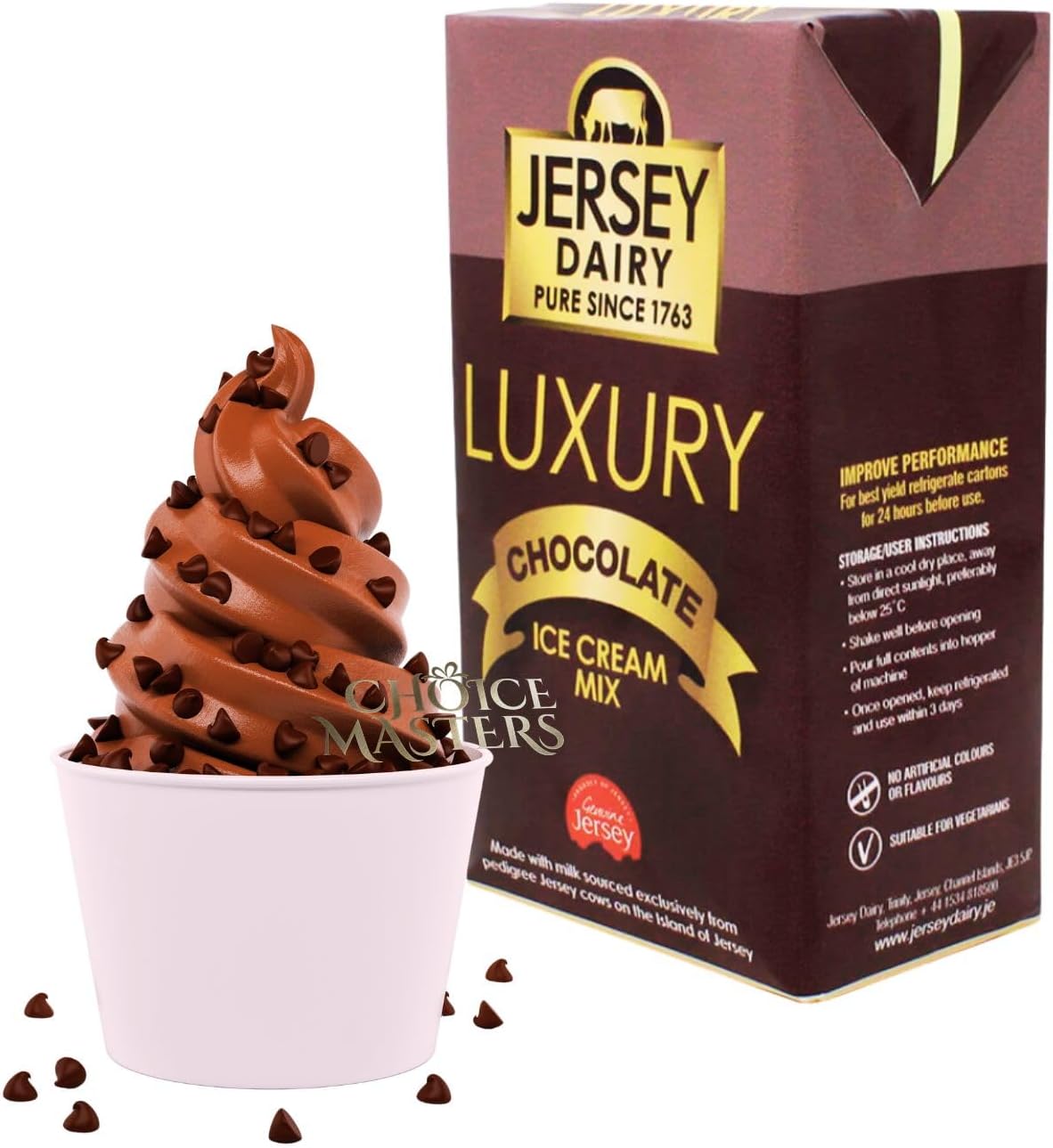 Ice Cream Mix - Soft Serve - Jersey Gold Luxury Chocolate Ice Cream Mix- Superior Creamy Taste - Use At Home or Commercially - 1L - Nut Free, Gluten Free Deliciousness
