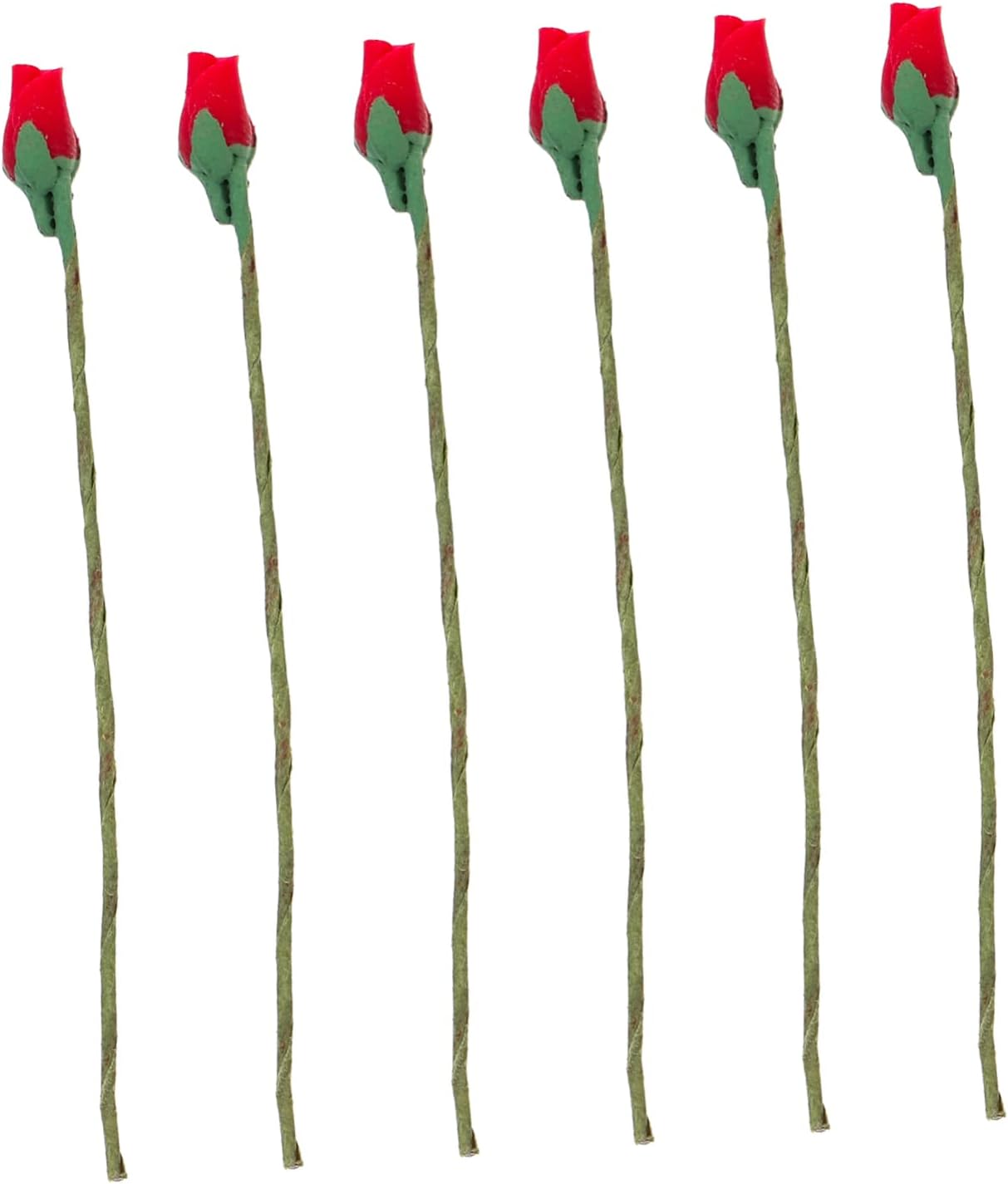 VICASKY 6Pcs Miniature Rose Buds Simulation Decors Lightweight Mini House Accessories Realistic Red Flower Buds Models for Home and Miniature Landscaping Scenes