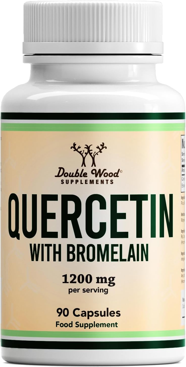 Double Wood Quercetin Supplement | Quercetin & Bromelain 90 Capsules - 1000mg Quercetin & 200mg Bromelain per Serving | Non-GMO & Gluten Free | Manufactured in The UK