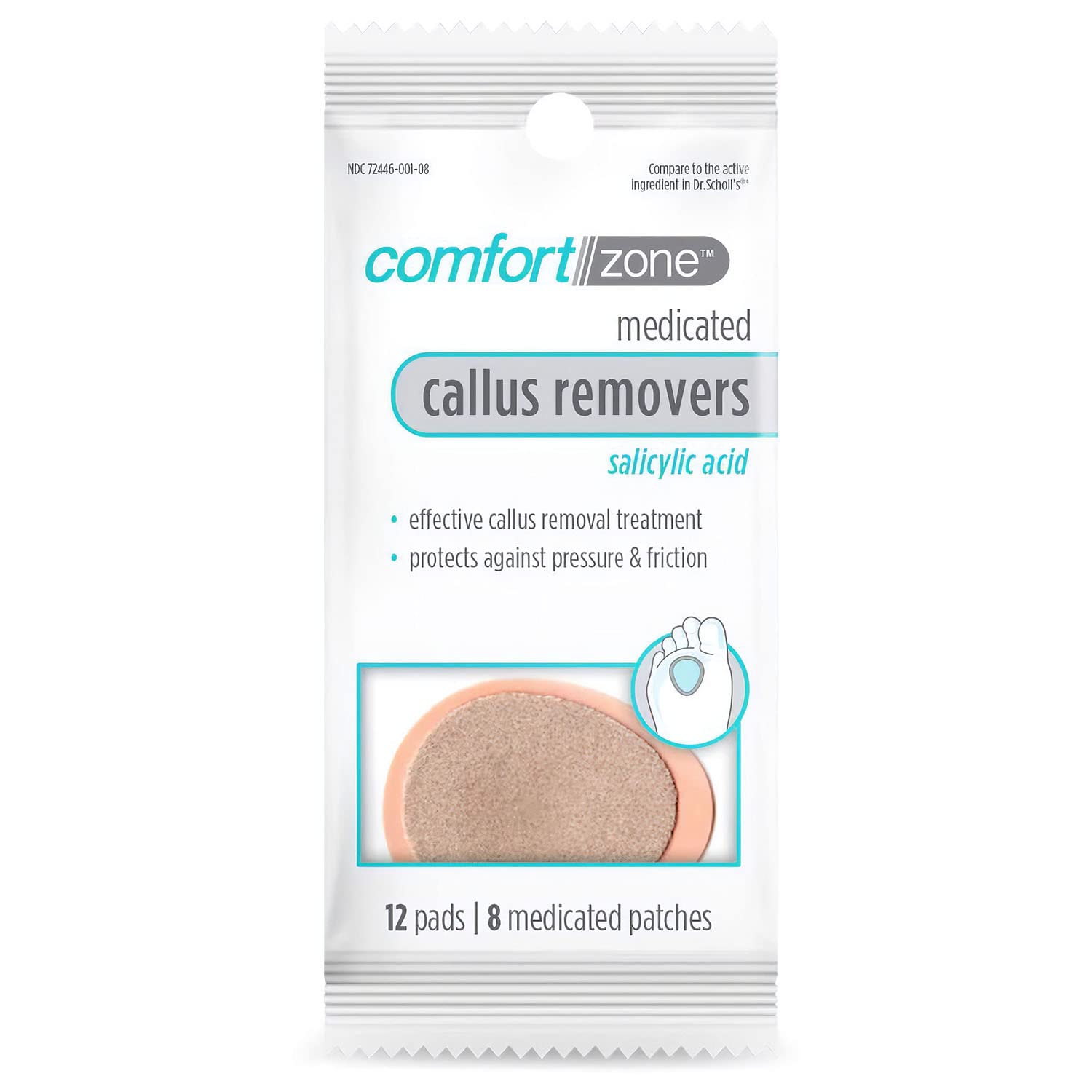 Comfort Zone Medicated Callus Patches for Feet, Effective Treatment with Salicylic Acid, 8 Medicated Patches and 12 Protective Callus Pads for Feet, 20 Piece