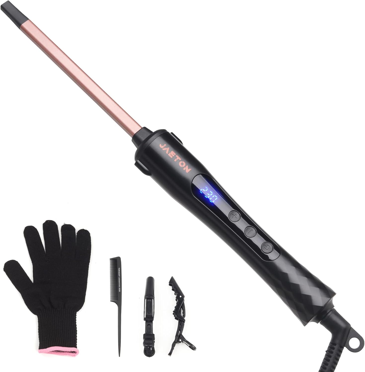 Curling Wand 9MM, Thin Curling Iron, Tight Curls LCD Display 100-230°C, Tourmaline Ceramic Barrel 30 Second Heat Up, Long&Short Hair Culer Pro Curling Tongs (Rose Gold)