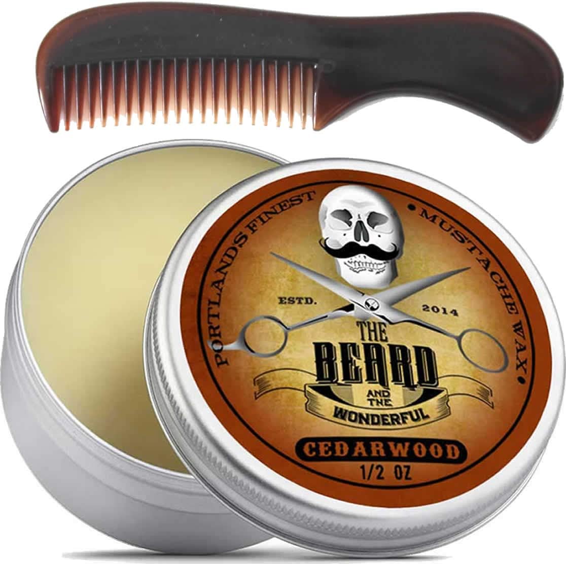 Moustache and Beard Wax 15ml - Pocket Sized Comb - Promotes Facial Hair Growth – Ideal Beard Styling for Men with Natural Ingredients, Strong Hold, & Cedarwood Scent Wax