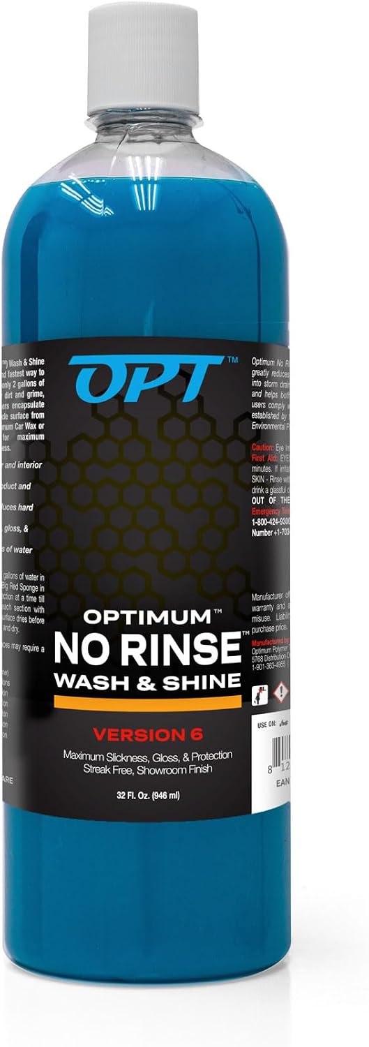 Optimum No Rinse Wash and Shine Version 6 - ONR Rinseless Car Wash Soap for Auto Detailing, Use On Paint, Ceramic Coatings, Glass, Interior (32 Oz)
