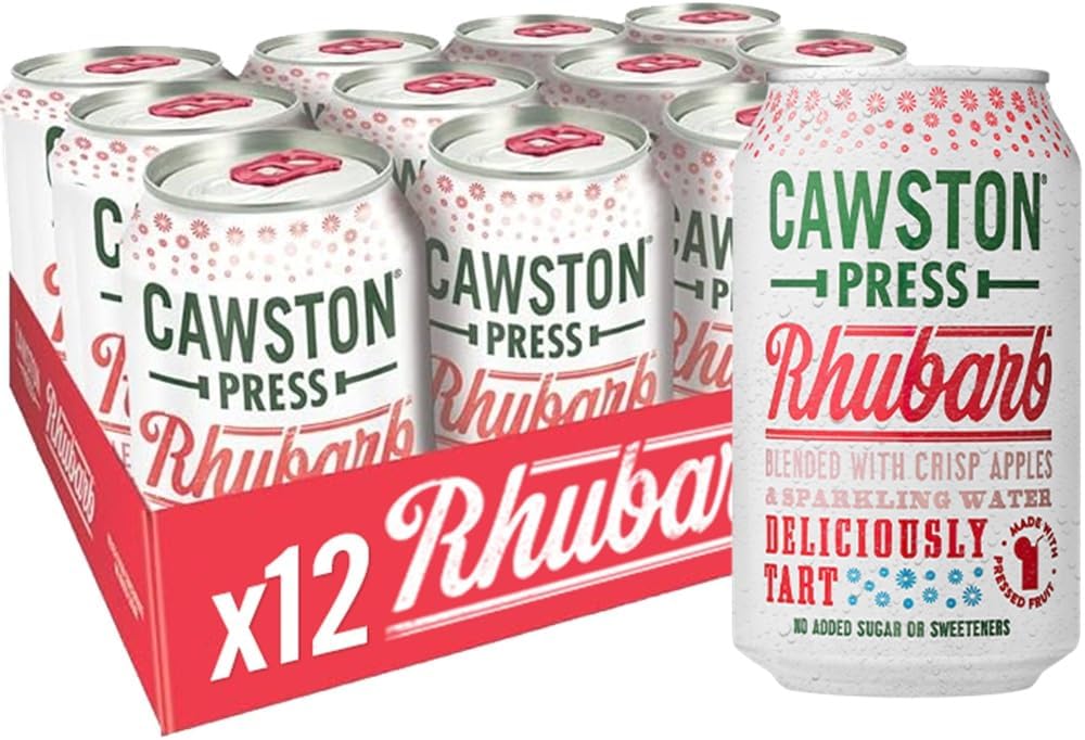 Cawston Press Sparkling Rhubarb Fizzy Drink Blended With Sparkling Water and Pressed Apple Juice (330ml x 12 cans) | Gluten Free - Vegan - No Added Sugar