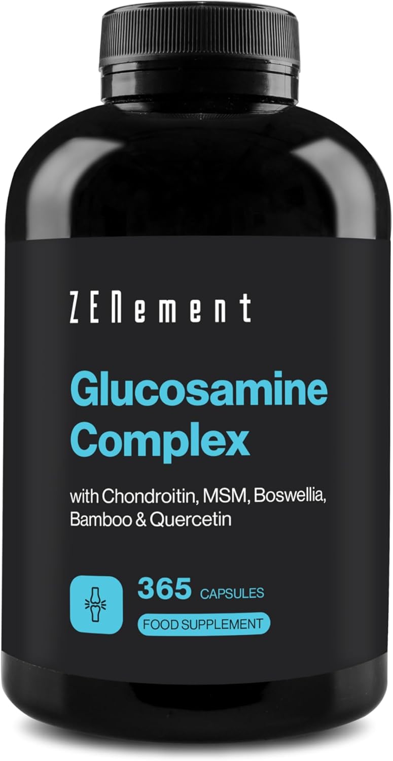 Glucosamine and Chondroitin Complex, 365 High Strength Capsules (1 Year Supply) | with MSM, Boswellia, Bamboo & Quercetin | Maintains Normal Joint Cartilage | Zenement