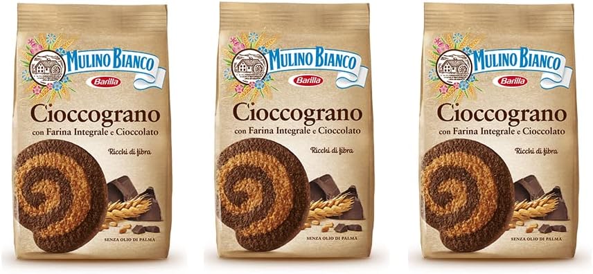 3 x Mulino Bianco Cioccograno Whole Wheat (Integrale) Biscuits Cookies with Chocolate 350g