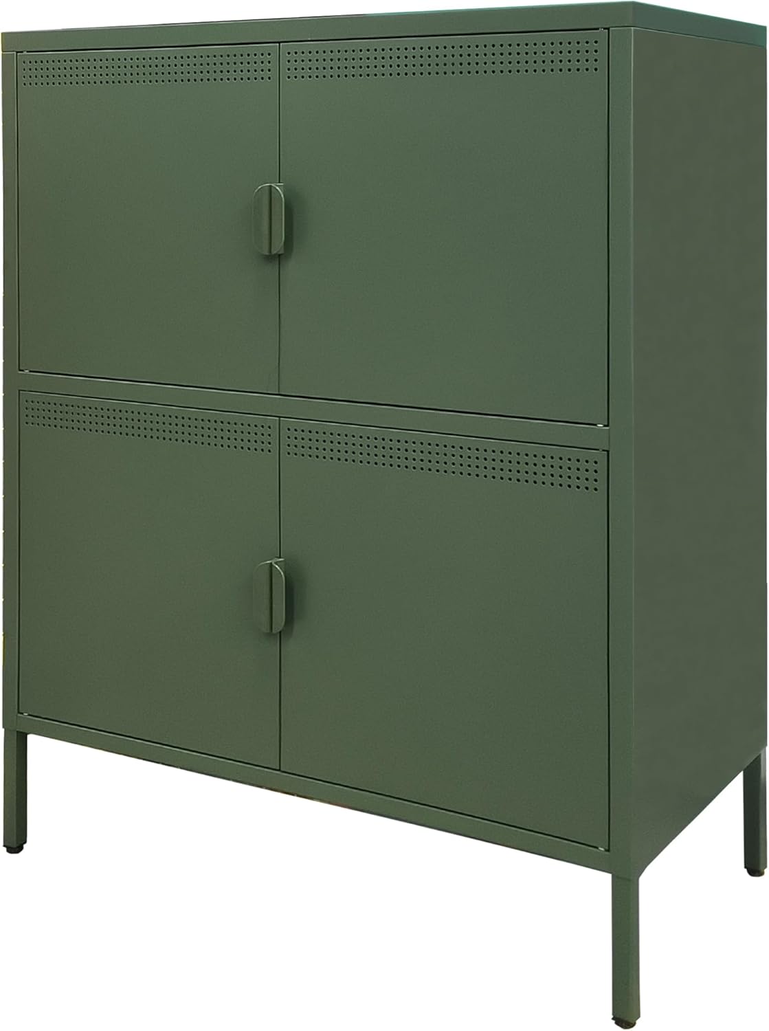 Green Metal Locker Cabinet with 4 Doors, Metal Accent Cabinets Home Office Storage Lockers Sideboard for Kitchen Living Room Hallway Entryway