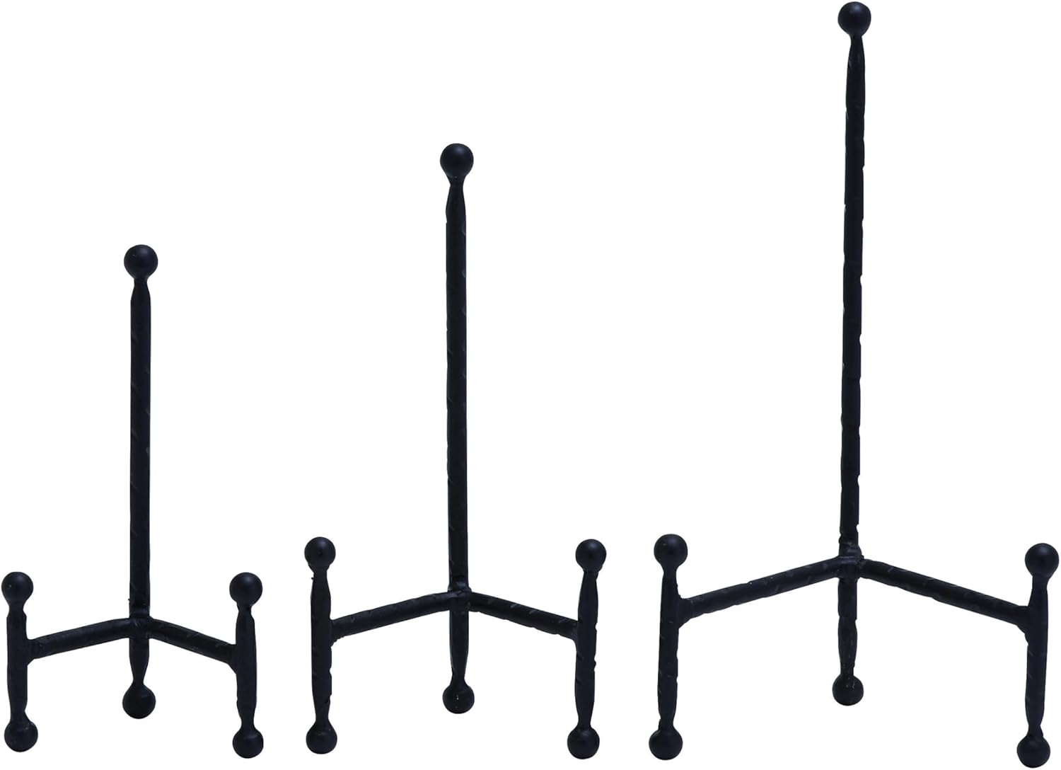 Deco 79 Metal Display Easel Tabletop Easel with Ball Details, Set of 3 Display Stand 12", 10", 8"H, Black