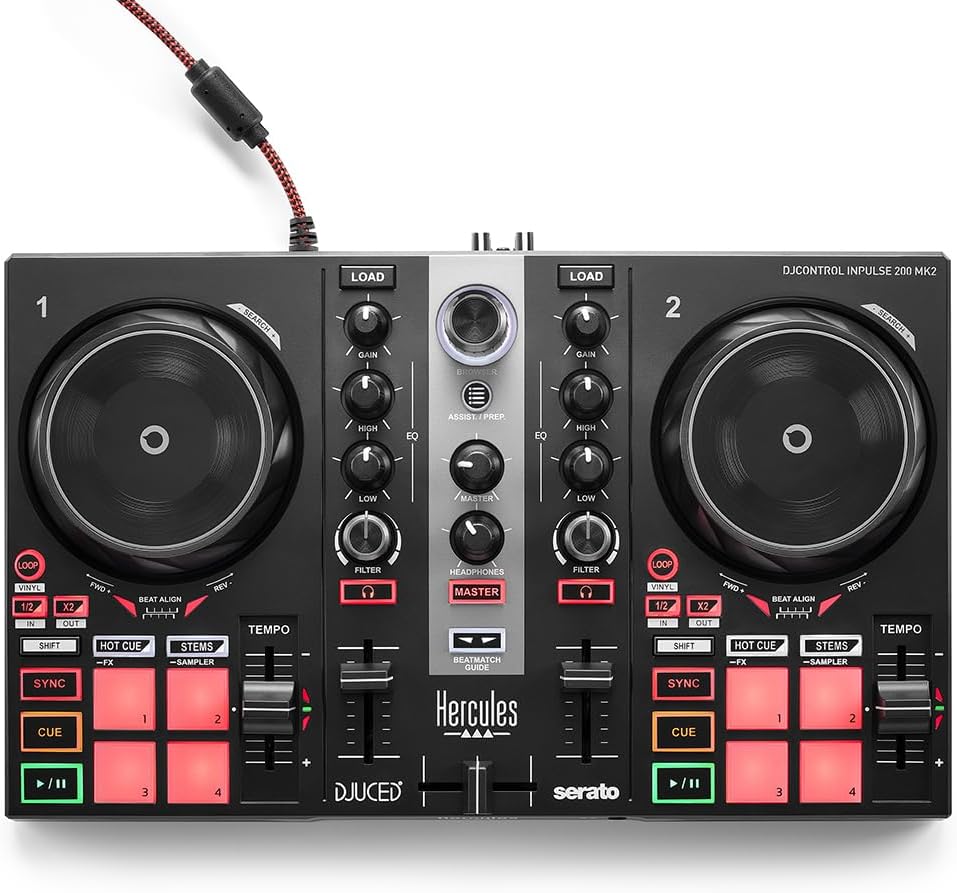 Hercules DJControl Inpulse 200 MK2 — Ideal DJ Controller for Learning to Mix — Software and Tutorials Included, Black
