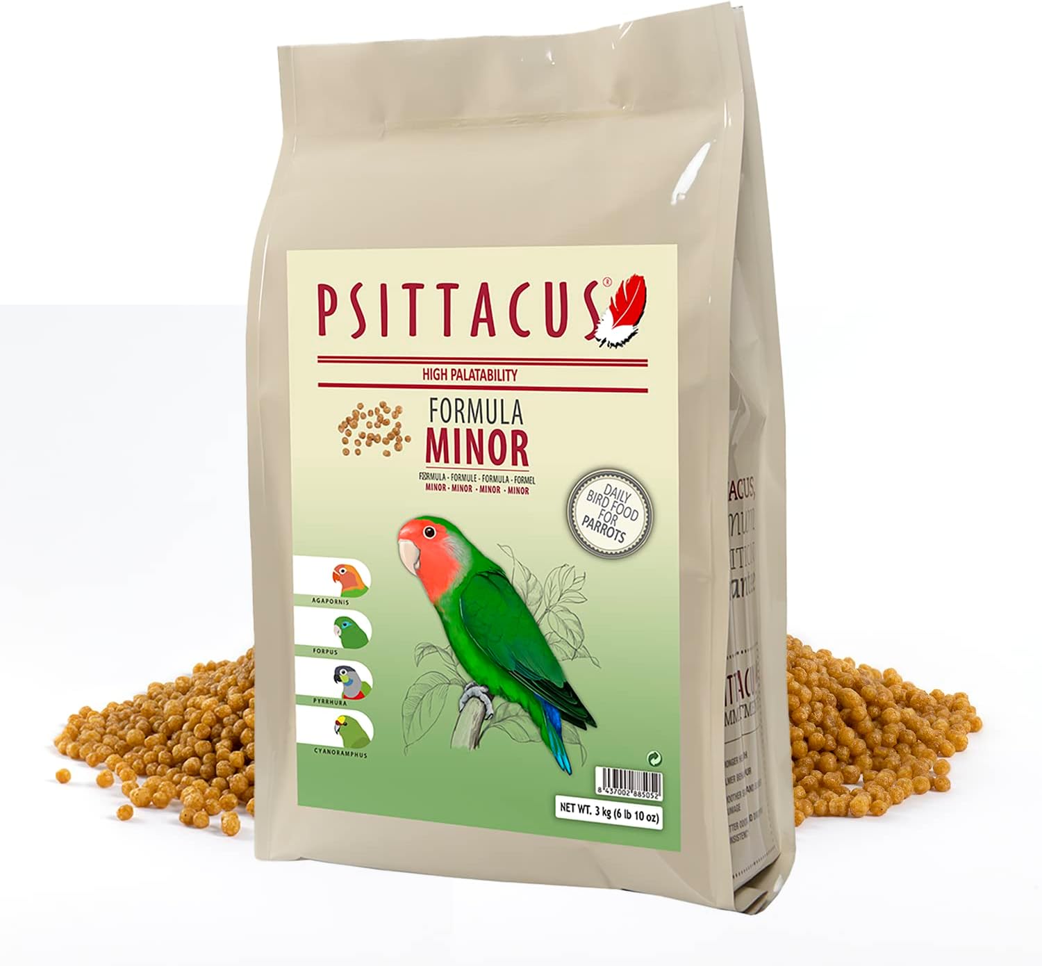 Psittacus Minor | Complete Pellet Diet for Lovebirds, Parrotlets and Green Cheeks | Premium Food for Birds, 100% no-GMO (6.6 lb)