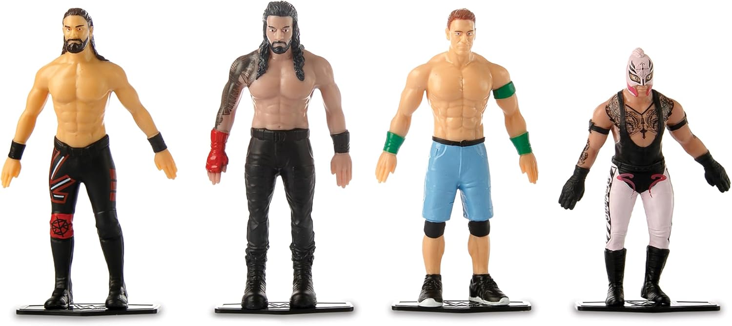 TCG Toys FleXfigs: WWE Superstars - 4 Character Pack - Wrestler Articulated Action Figures, Flex It - Pose It!, Collectible Toy Miniatures, Licensed, Kids 3+