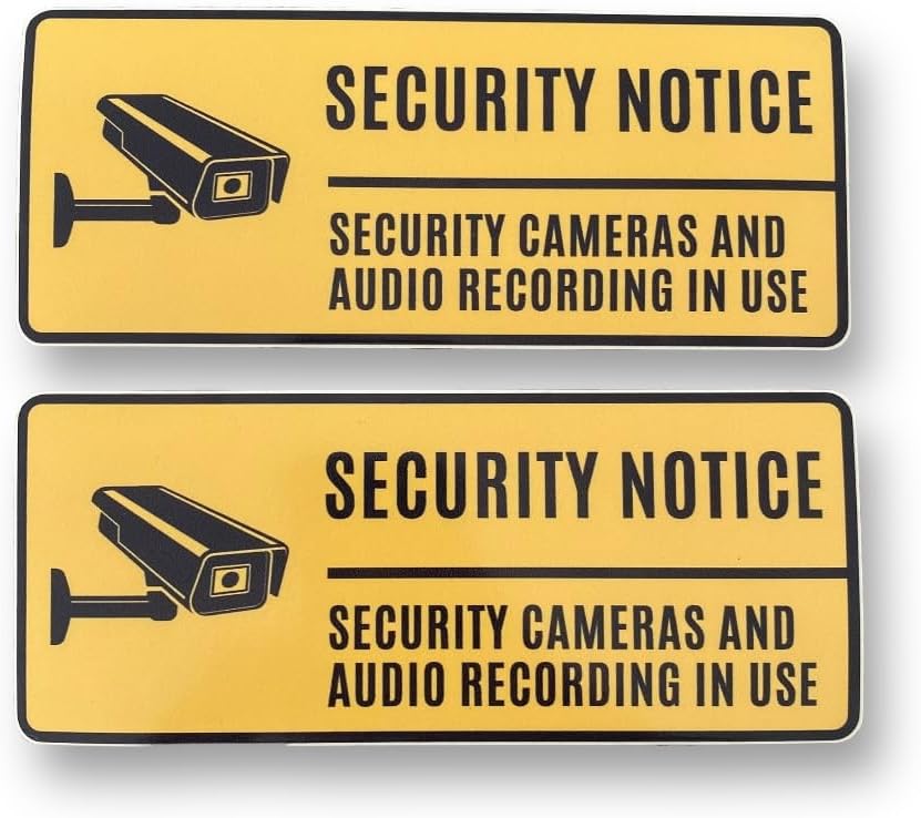 2 PACK - Small 100mm X 40mm SECURITY NOTICE CAMERAS ARE RECORDING Self Adhesive Stickers - Yellow/Black, CCTV, Sign, Warning, Private Property, Surveillance