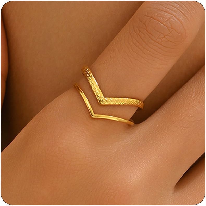 Adjustable Rings for Women 18K Gold Plated Open Rings Dainty Evil Eye Flower Chevron Stars Sun Moon Stackable Gold Ring Jewelry Gift