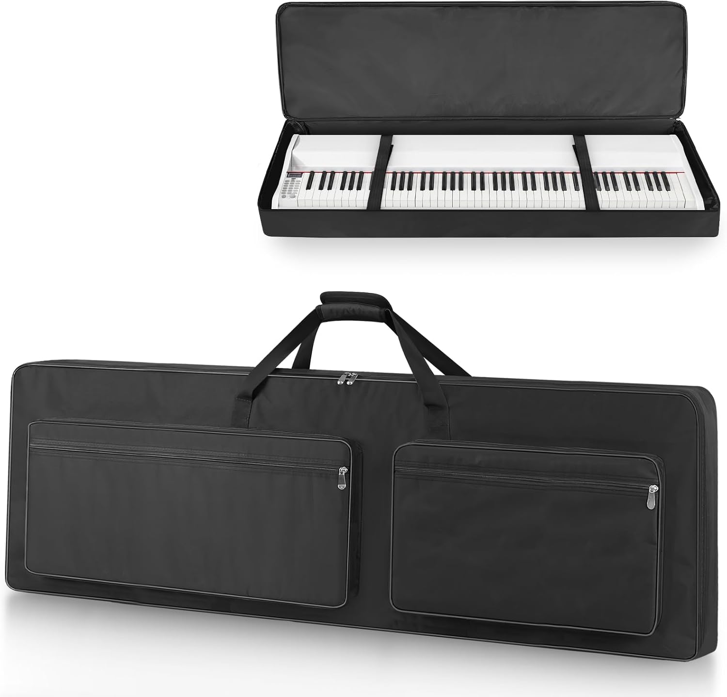 88-Key Keyboard Case – Full Padded Piano Gig Bag with Adjustable Shoulder Straps, 4 Storage Pockets for Accessories, 54.3" x 7.1" x 14.9" (Black)