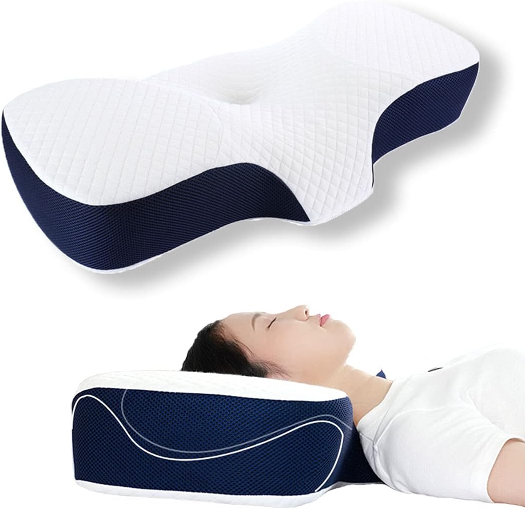 Sandwich Pillow for Neck Pain, Orthopedic Support with Contouring Comfort Odorless Neck Pillows Ergonomic Washable Cover for Side Back Stomach Sleepers Multiple Sleeping Positions
