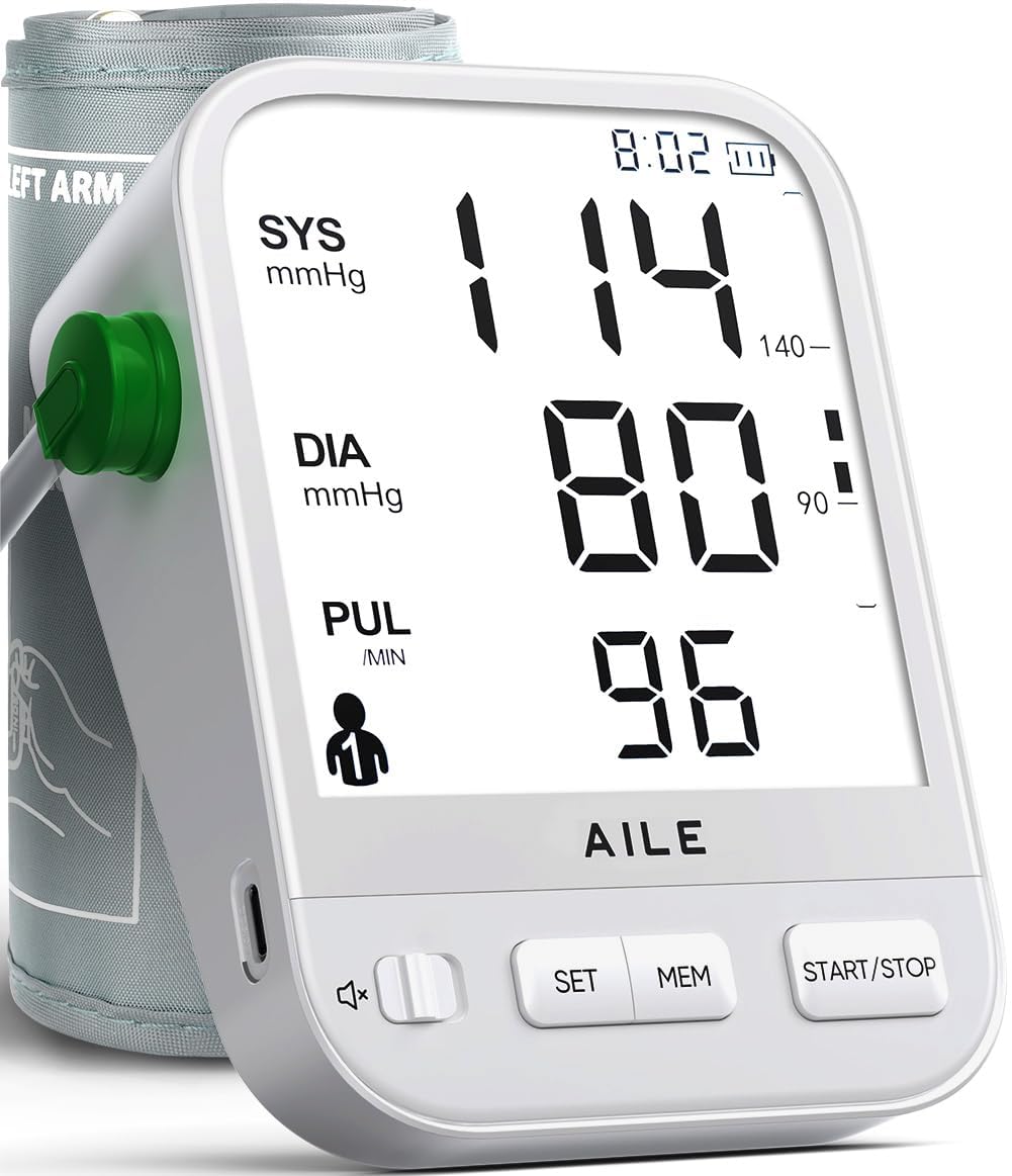 Blood Pressure Monitor for Home Use: AILE Blood Pressure Machine with Large LCD Backlit Screen - Large Comfort Blood Pressure Cuff Arm - 8.7"-16.5" Adjustable - 2 * 99 Records - Easy to Use