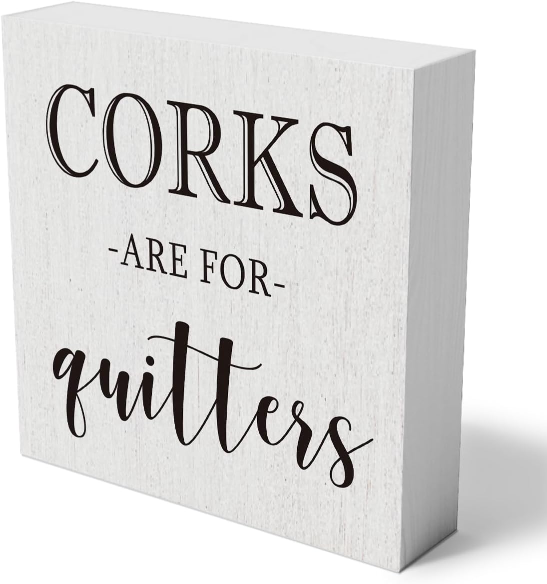 mmiishe Funny Kitchen Wooden Box Sign Decorative Corks Are for Quitters Wood Box Sign Home Kitchen Decor Humorous Rustic Square Desk Decor Sign for Shelf 5 x 5 Inches