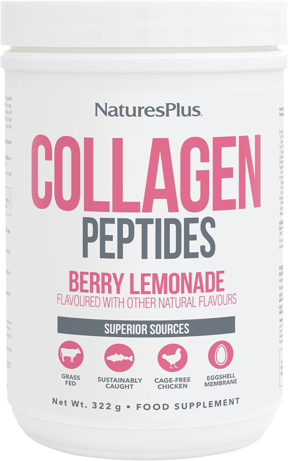 Natures Plus Collagen Peptides, Berry Lemonade - 0.8 lb Powder - Hair, Skin, Nail & Joint Health, Immune System Support - Non-GMO, Gluten Free - 14 Servings