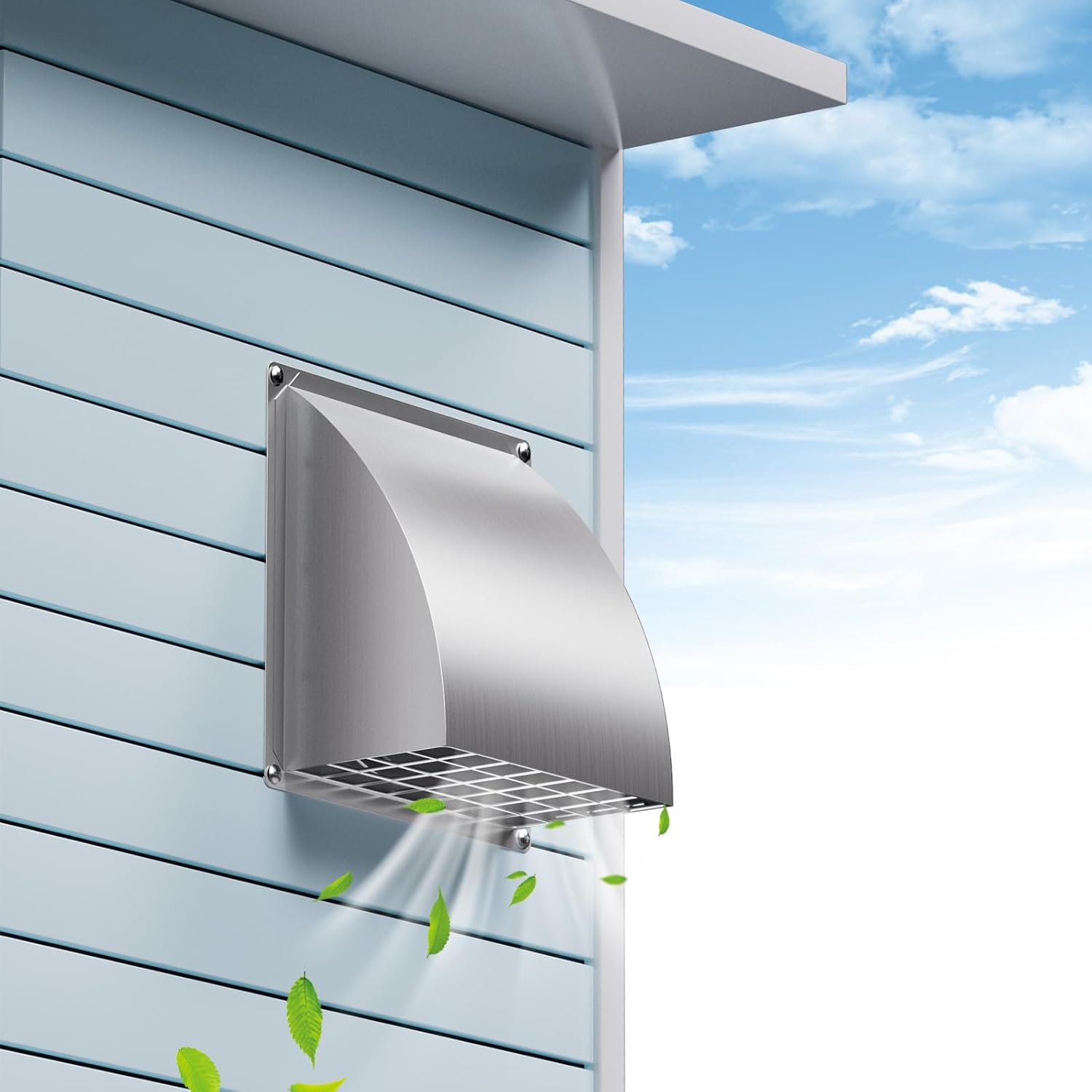 6 Inch Exhaust Vent Cover, HG Power Stainless Steel Dryer Vent Cover Outside with Removable Screen & Cushioned Non Return Flap, Air Wall Vent for House, AC, Opening Diameter: 5.7"(Silver)