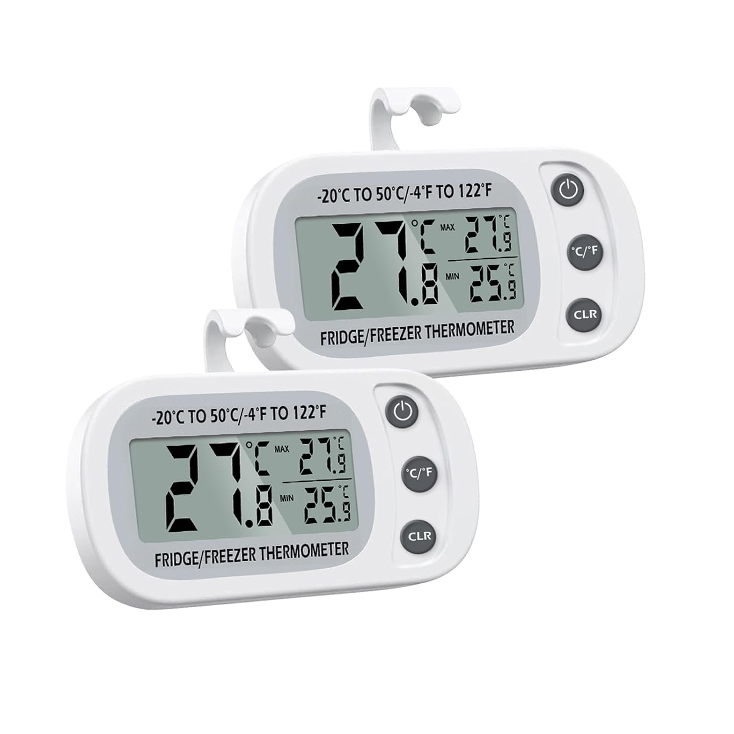 Refrigerator Thermometer 2 Pack, Digital Freezer Room Thermometer, Terproof Large LCD Display Max/Min Record Function,Magnetic Back for Kitchen,Greenhouse,Home,Restaurants