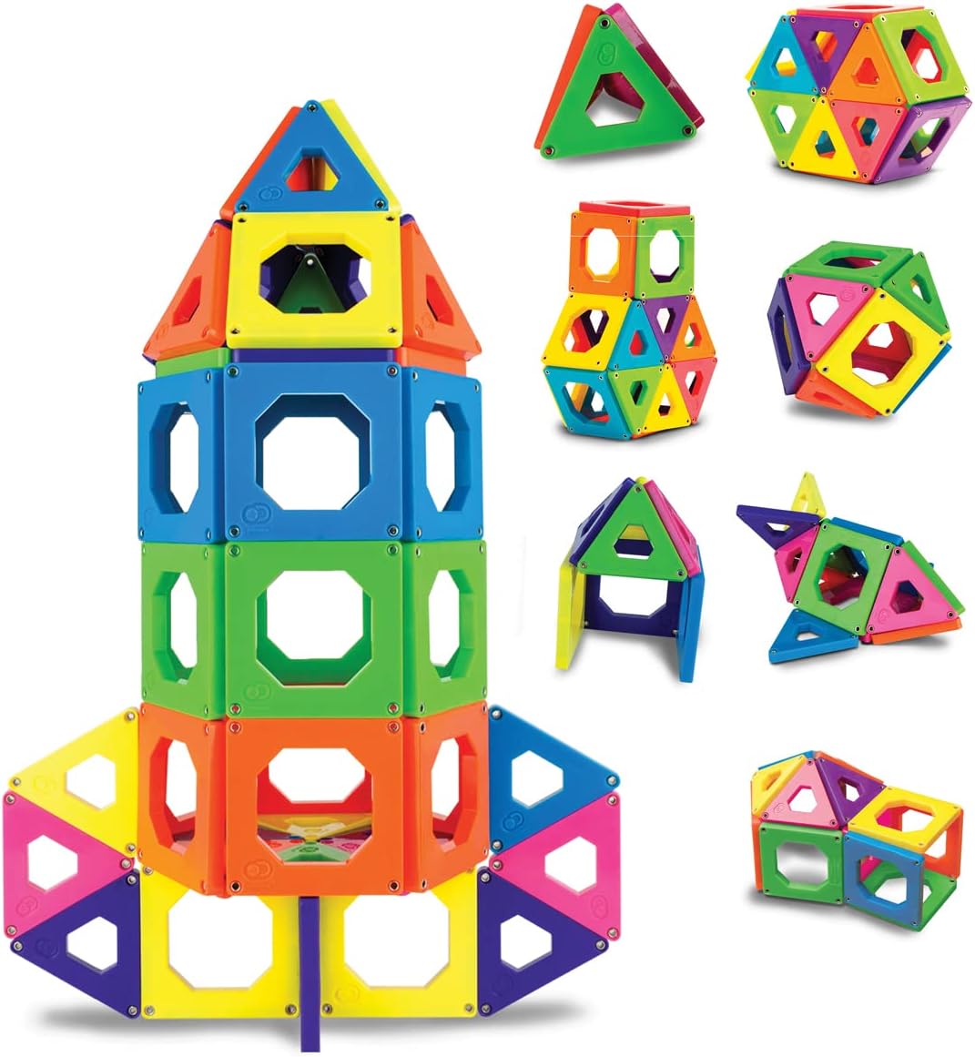 Discovery 50-Piece 3D Magnetic Tile Set in 6 Colors, Construction Building Block Creativity Kit, Educational Learning STEM Toy, Safe Non-Toxic Engineering Development Preschool Activity, Ages 4+