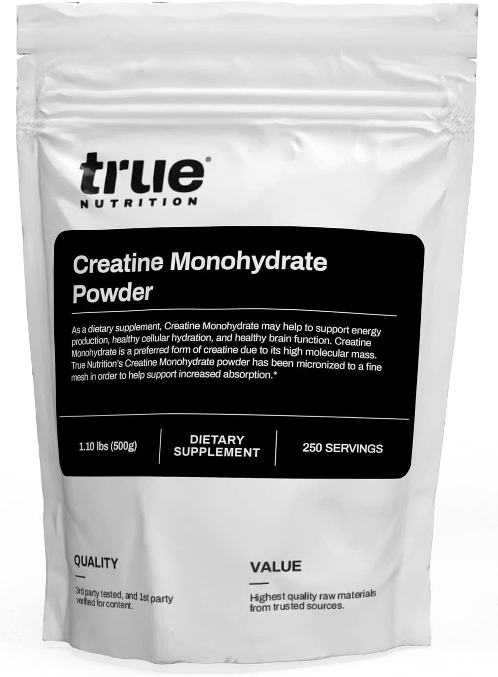 True Nutrition - Creatine Monohydrate Powder - Micronized Creatine Powder - Promotes Lean Muscle Growth, Muscular Strength, and Workout Intensity - Pre and Post Workout Supplement (500 g)