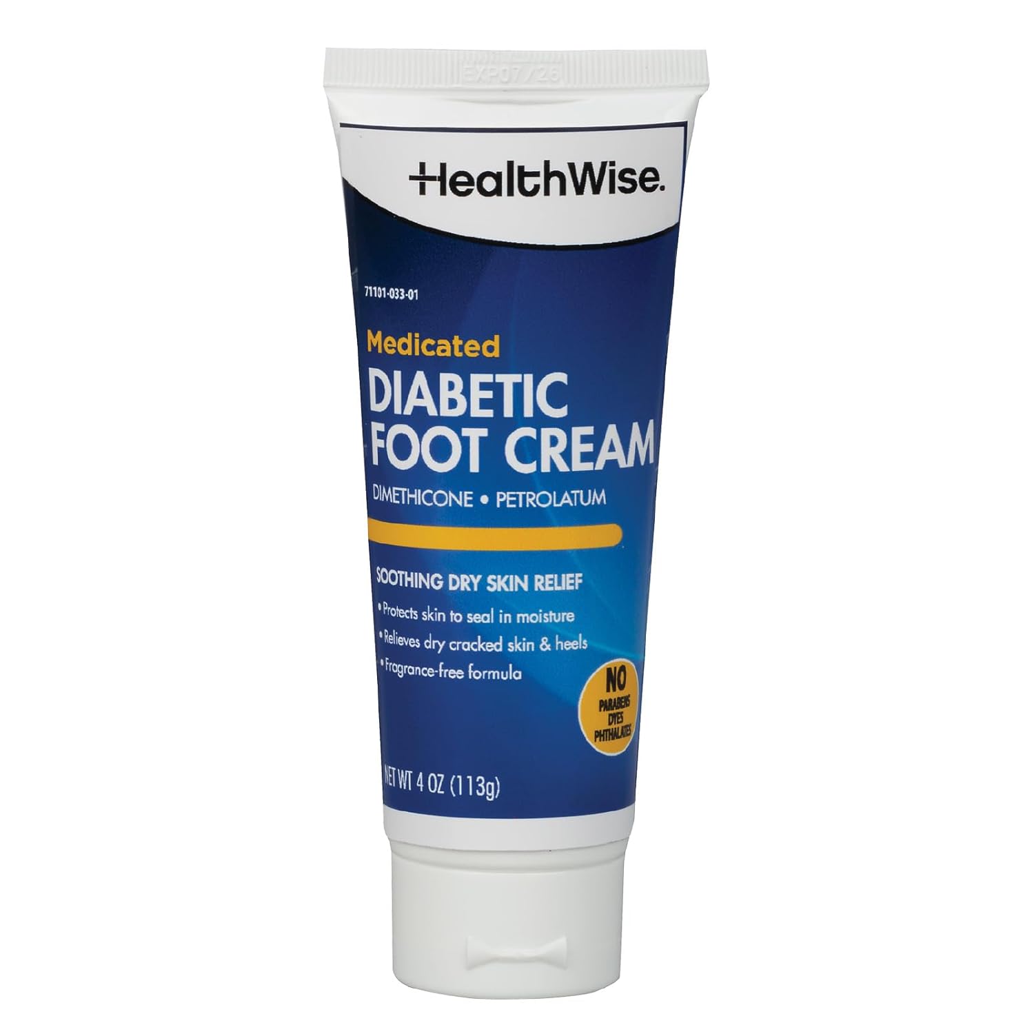 HealthWise Medicated Diabetic Foot Cream | Dimethicone + Petrolatum | Protects and Seals | Relieves Dry Heals | Paraben-Free | Odor-Free | 4.0 oz.