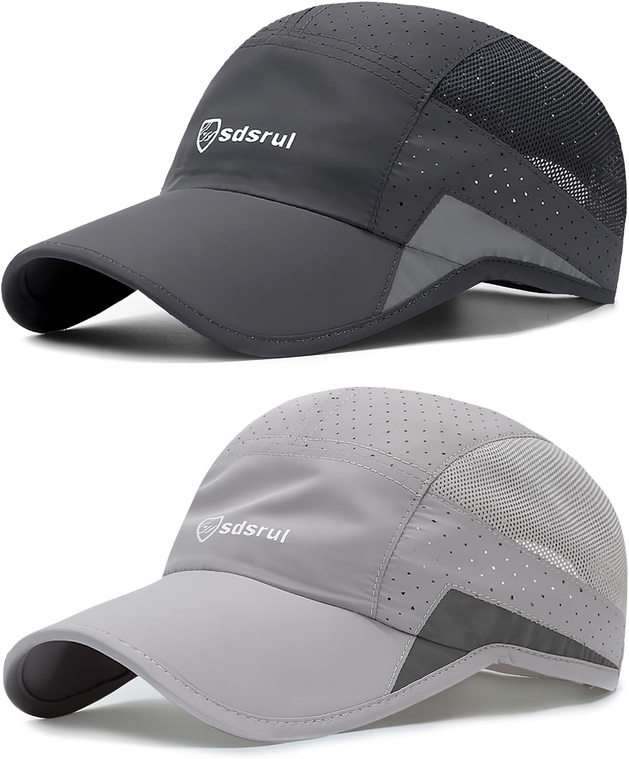 AYPOW 2 Packs Quick Dry Mens Baseball Cap,Sports Lightweight Running Caps Hat,Breathable Folding Mesh Adjustable Sun Hats, Summer UV Protection Outdoor Hats For Hiking Walking Climbing Fishing