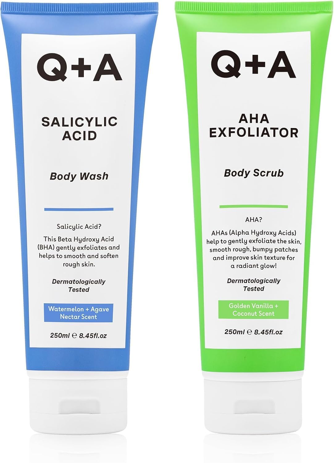 Q+A AHA Body Scrub and Salycylic Body Wash