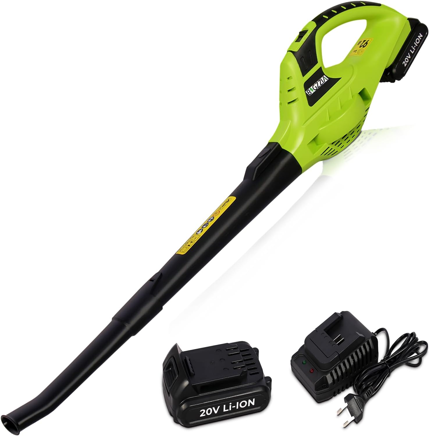 bigzzia leaf garden blower with battery, 90-130MPH-speed modes, 10500RPM leaf blower for lawn care leaf blowing, clear gardens, patios, gutters, griveways, Cordless