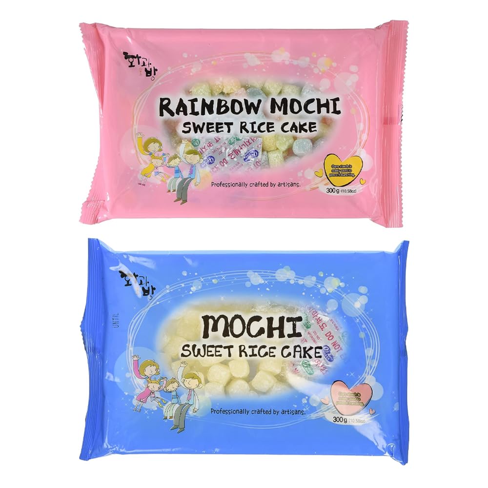 BOX OF LIFE Mochi Sweet Rice Cakes Combo Set - Rainbow, White (Pack of 2)