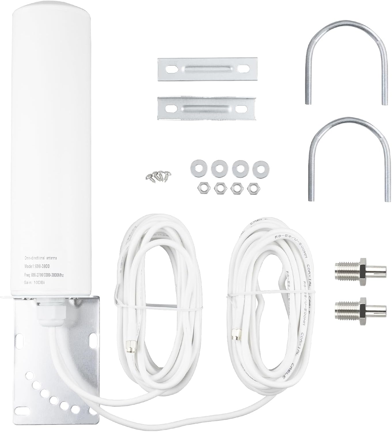 BOOBRIE 4G 5G LTE Antenna High Gain 10dBi OmniDirectional Outdoor Antenna SMA TS9 Connector 698-2700 3300-3800MHz WiFi Outdoor Dual SMA Male 16.4Ft RG58 Cable for Cellphone 3G/4G/5G LTE Router