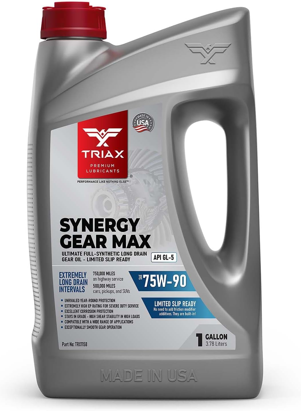 TRIAX Synergy Gear Max 75W-90 GL-5 Limited Slip, Ultra Long Drain 500k Miles, Manual Transmission, Gear/Differential Lubricant (1 Gallon)