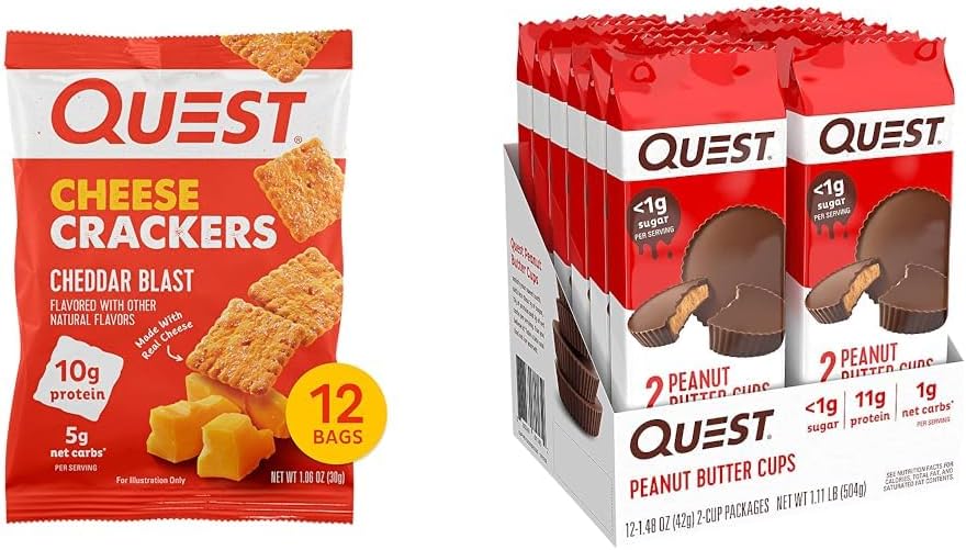 Quest Nutrition Cheese Crackers & High Protein Low Carb, Gluten Free, Keto Friendly, Peanut Butter Cups, 12 Count (Pack of 1) (total- 17.76 Ounce)