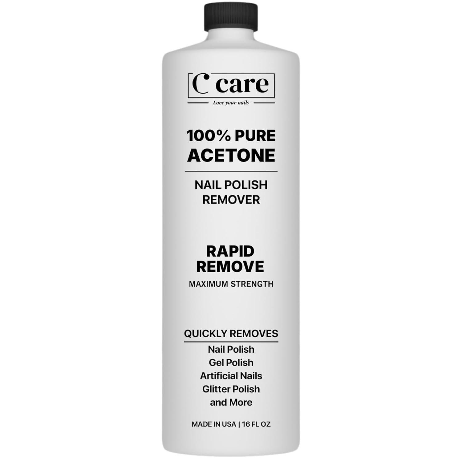 C CARE 100% Pure Acetone Nail Polish Remover | Professional Quality | Rapidly Removes Natural, Gel, Acrylic, and Glitter Nails | 16 Fl oz
