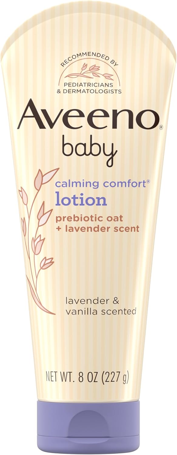 Aveeno Baby Calming Comfort Moisturizing Lotion with Relaxing Lavender & Vanilla Scents, Non-Greasy Body Lotion with prebiotic Oatmeal & Dimethicone, Paraben- & Phthalate-Free, 8 fl. oz