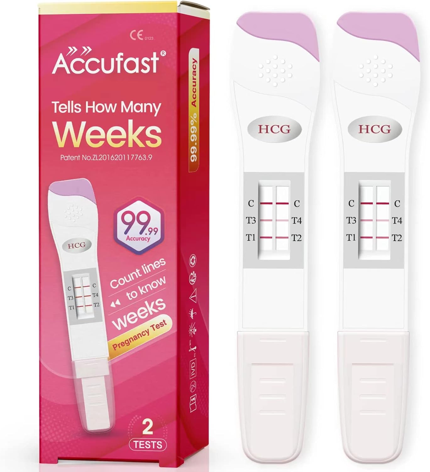 Accufast 2X Pregnancy Test with Week Indicator - Tell You How Many Weeks Pregnant, 25 MIU/ml Pregnancy Test for Early Detection, hCG Level Test for 1-4 Weeks Pregnant